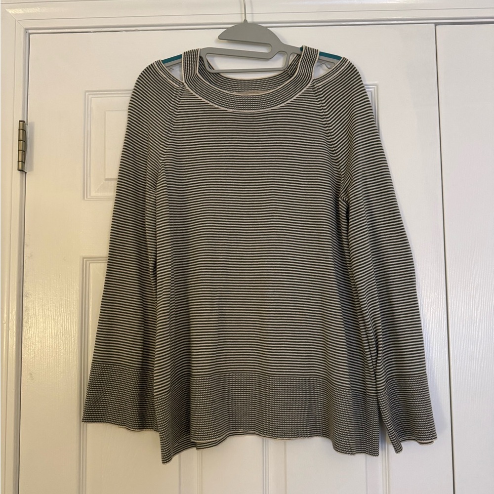 Loft Green and White Striped Sweater